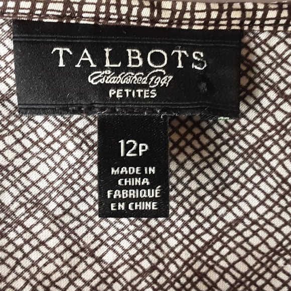 Talbot's Petite Cotton Silk Sleeveless Blouse Ruffle | Tan, Black, Brown | 12P - Picture 9 of 11